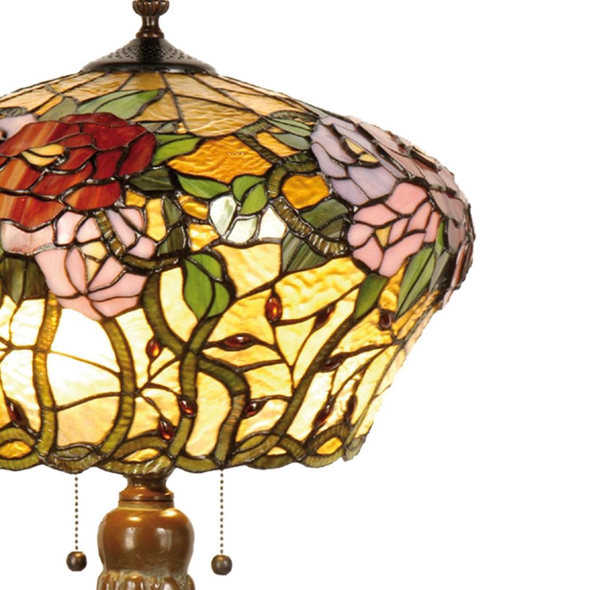Clayre & Eef Tafellamp Tiffany Compleet 72 X ø 40 Cm, Groen,, Multi Colour - Ijzer, Glas - Bruin