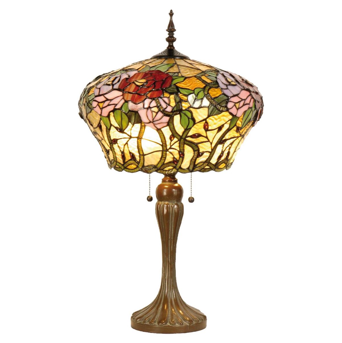 Clayre & Eef Tafellamp Tiffany Compleet 72 X ø 40 Cm, Groen,, Multi Colour - Ijzer, Glas - Bruin
