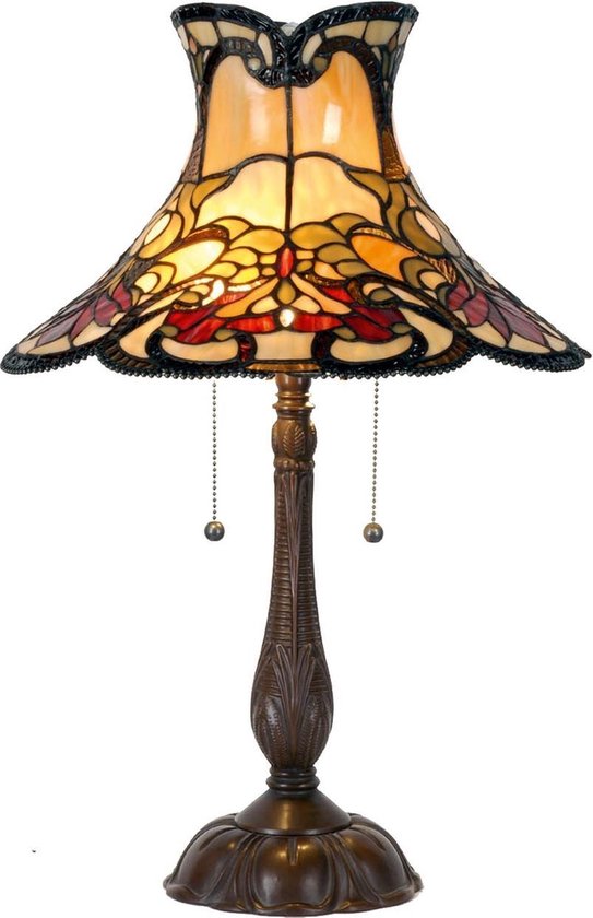 Clayre & Eef Tafellamp Met Tiffanykap Compleet 66 X ø 51 Cm -, Rood,, Multi Colour - Ijzer, Glas - Bruin
