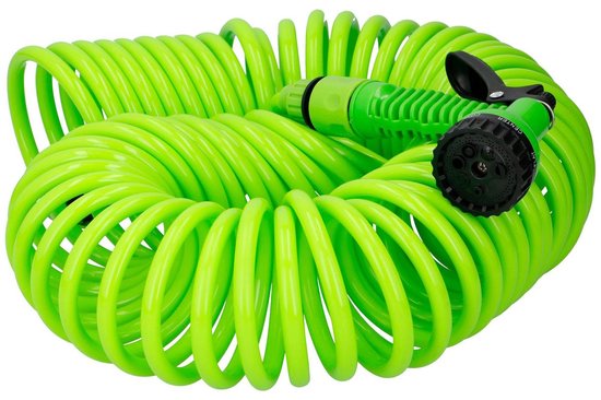 Kinzo Garden Spiraal Tuinslang - 15 M - Inclusief Sproeikop - 7 Sproeifuncties - Groen