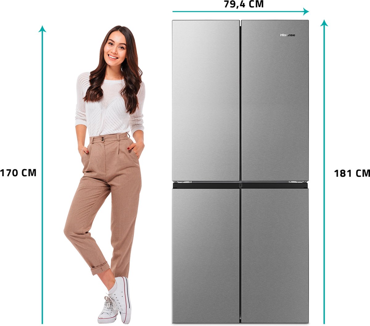 Hisense - Frigorífico Americano 4 Puertas, No Frost - RQ563N4SI2 Inox - Silver