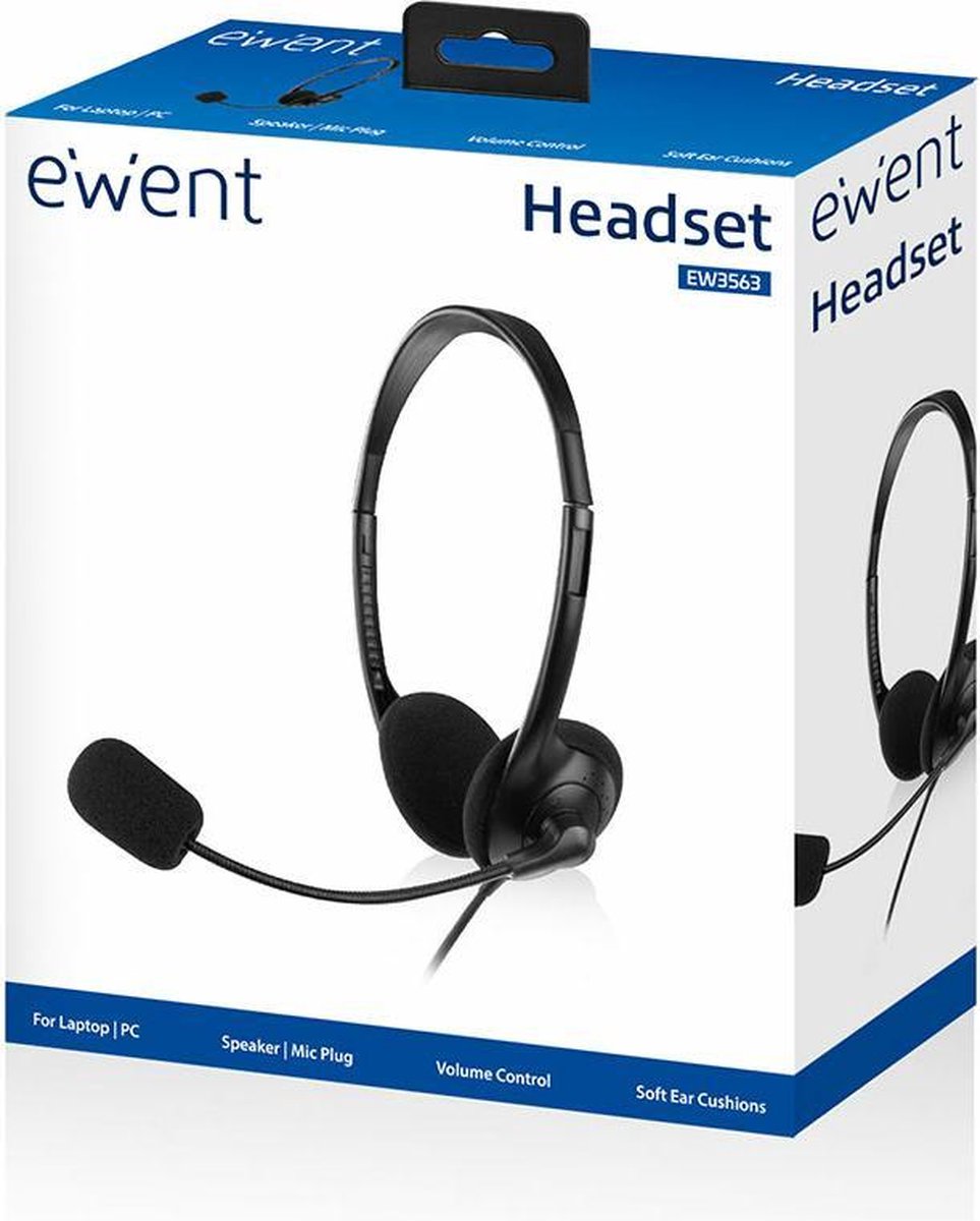 Ewent EW3563 headset stereo w/mic - Zwart