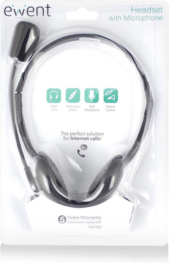 Ewent EW3563 headset stereo w/mic - Zwart