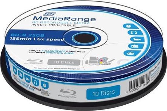 MediaRange Blu-ray 25GB 10st. 6x Spindle Printable Recordable