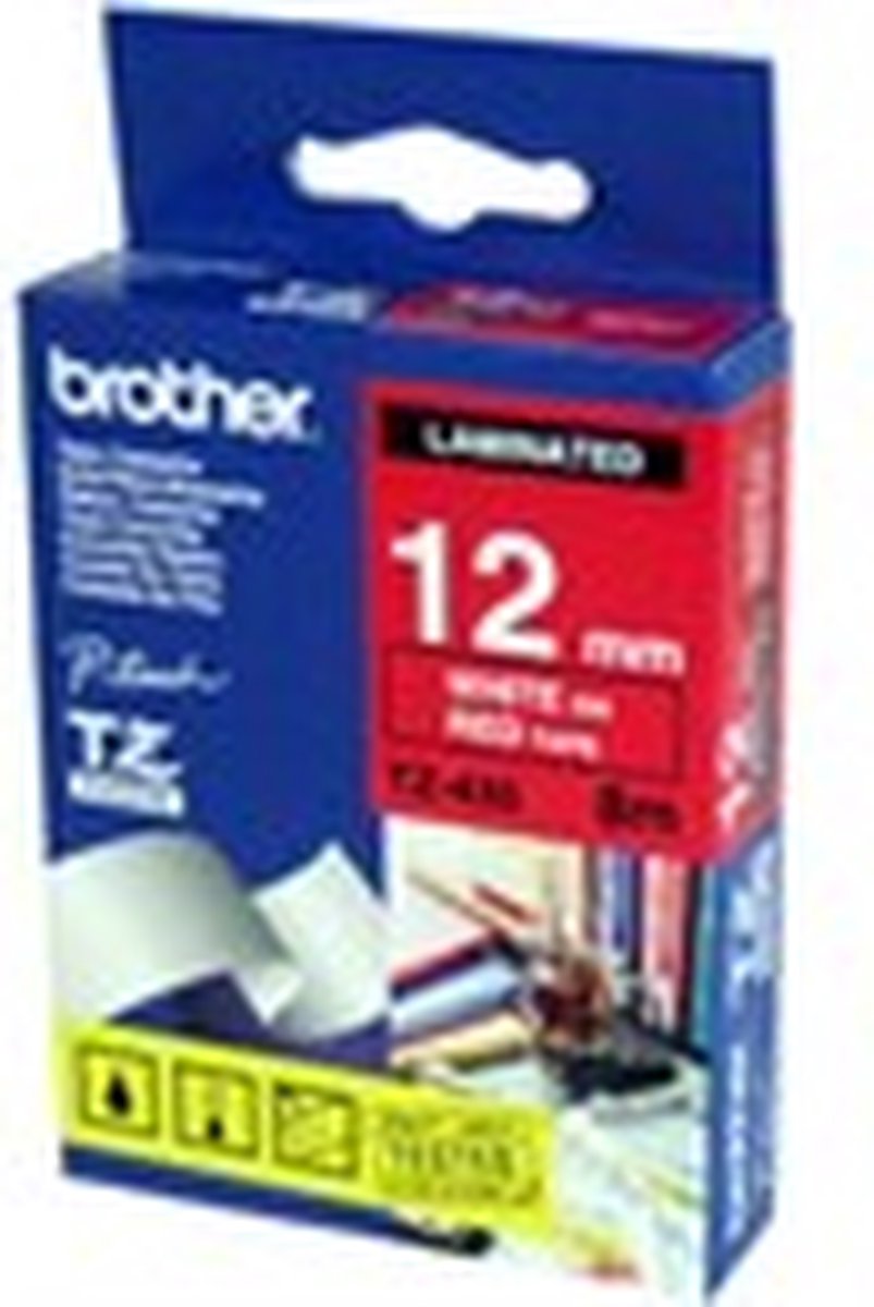 Brother Gloss Laminated Labelling Tape - 12mm, White/Red