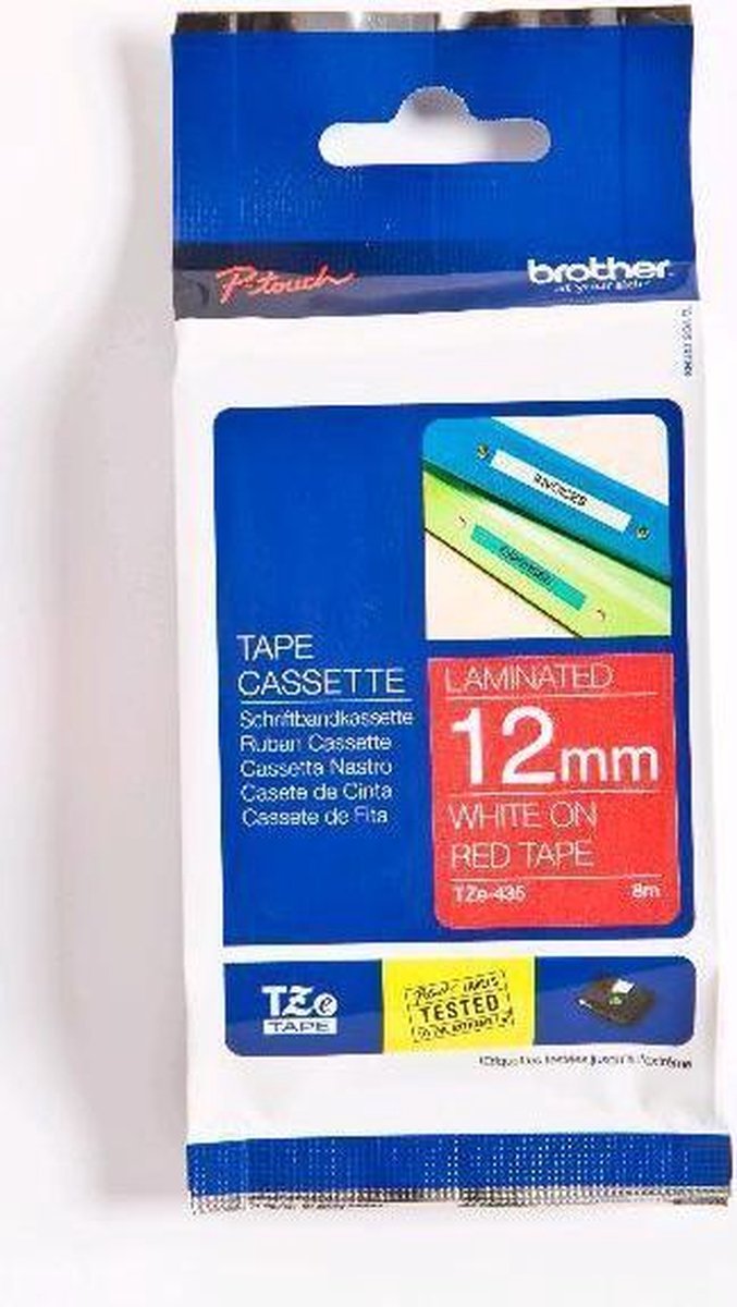 Brother Gloss Laminated Labelling Tape - 12mm, White/Red