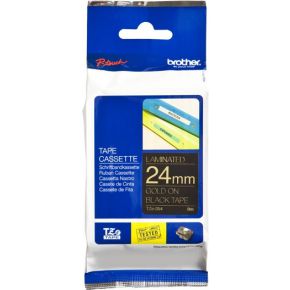 Brother Gloss Laminated Labelling Tape - 24mm, Gold/Black