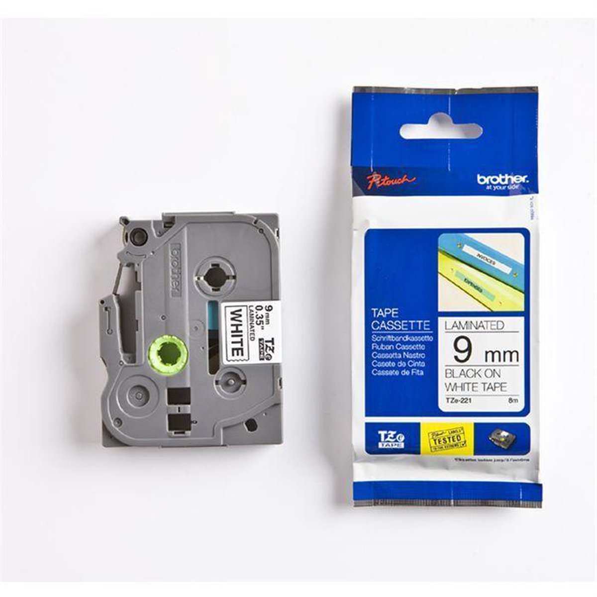 Brother TZ-221 9mm - black on white - laminated8m - Zwart