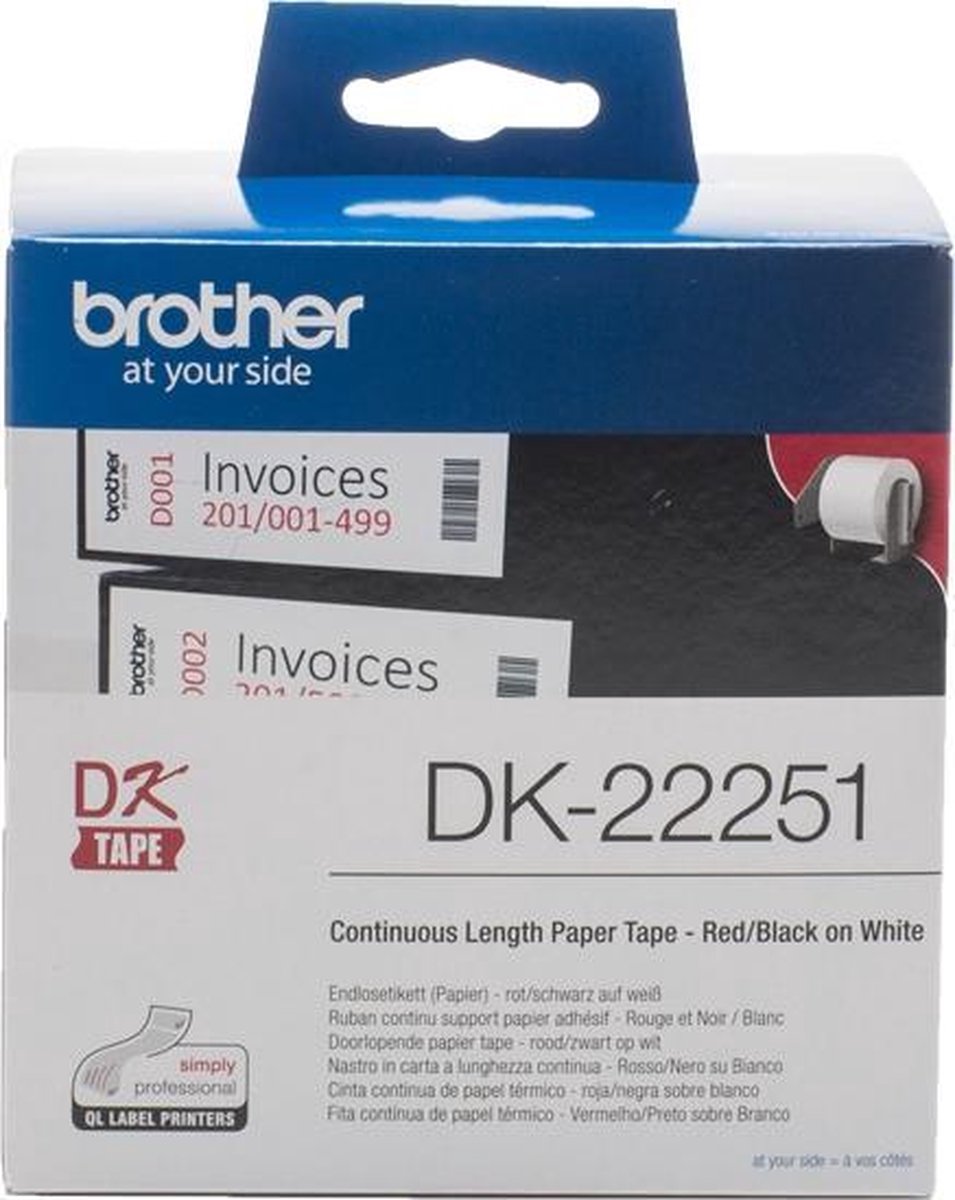 Brother DK-22251 en rood op wit DK labelprinter-tape - [PABU001] - Zwart