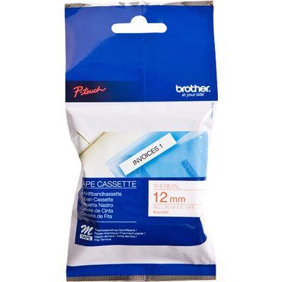 Brother Labelling Tape - 12mm, Red/White, Blister