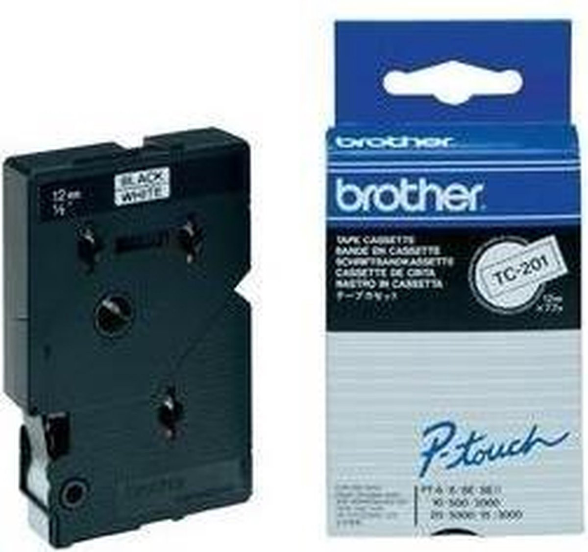 Brother Gloss Laminated Labelling Tape - 12mm, Black/White, 10-pk