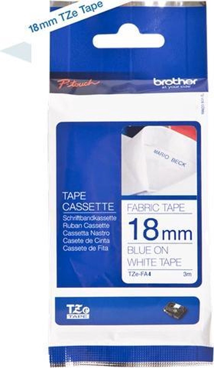 Brother TZe-FA4 op wit TZe labelprinter-tape - Blauw