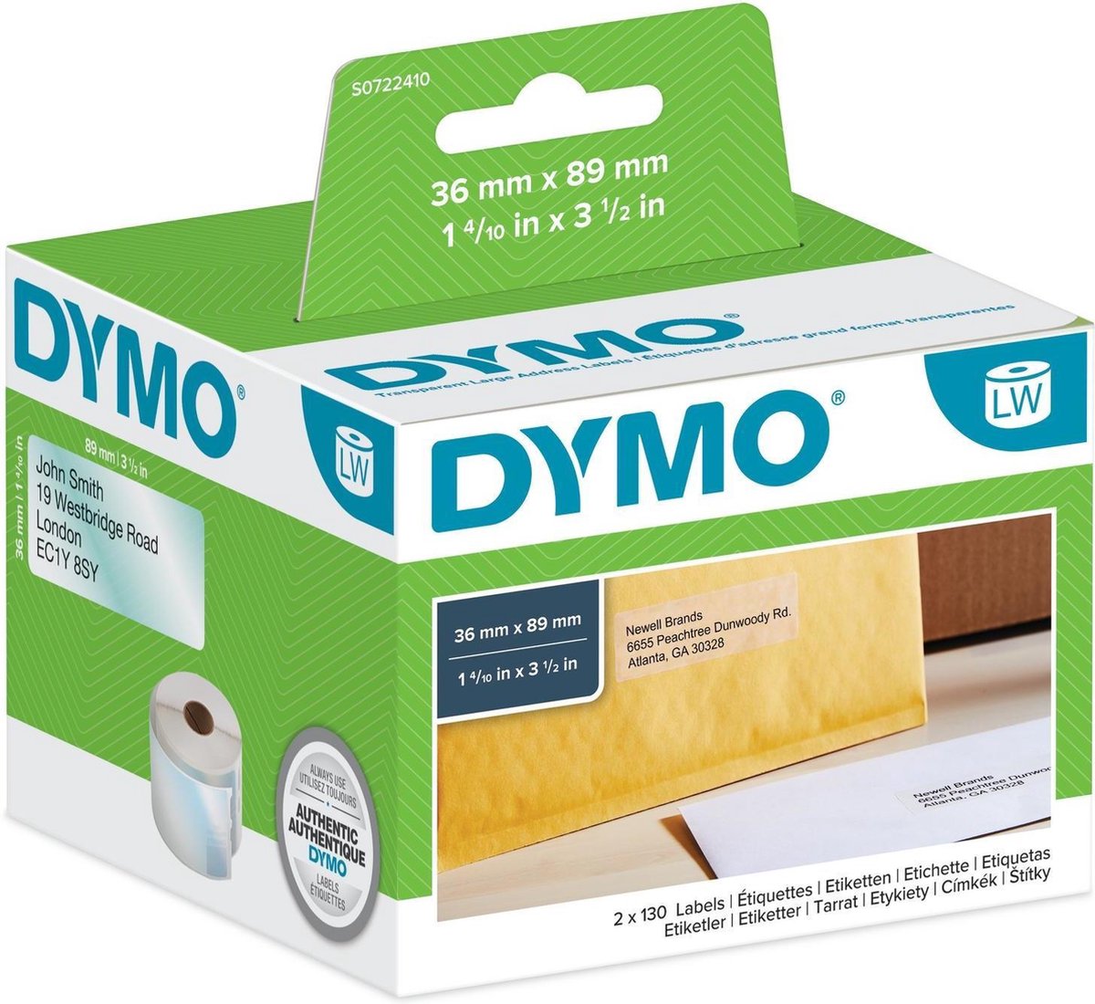 Dymo adres-etiketten groot 36 x 89 mm transp. 260 st. 99013