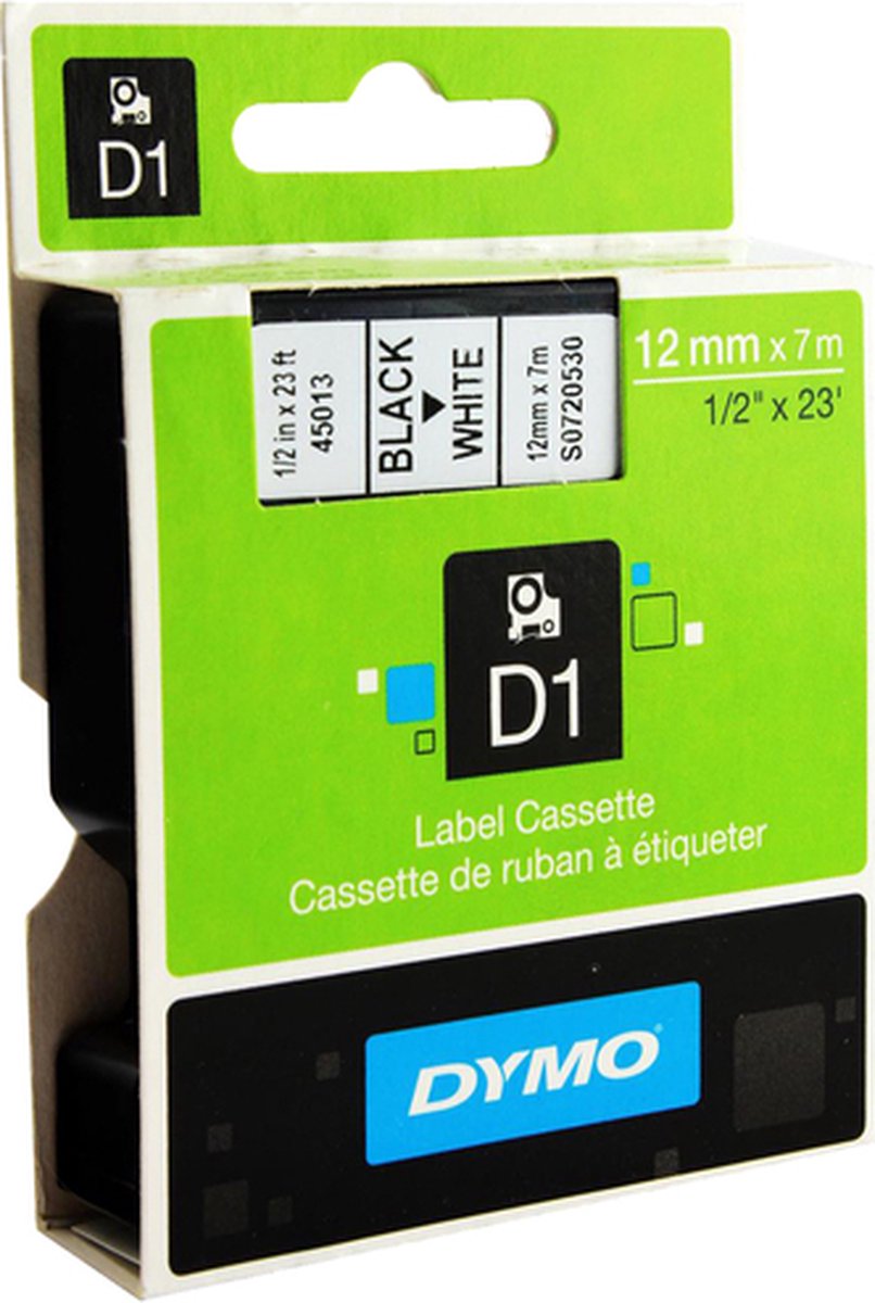 Dymo D1 tape S0720530 12mm x 7m Black/White