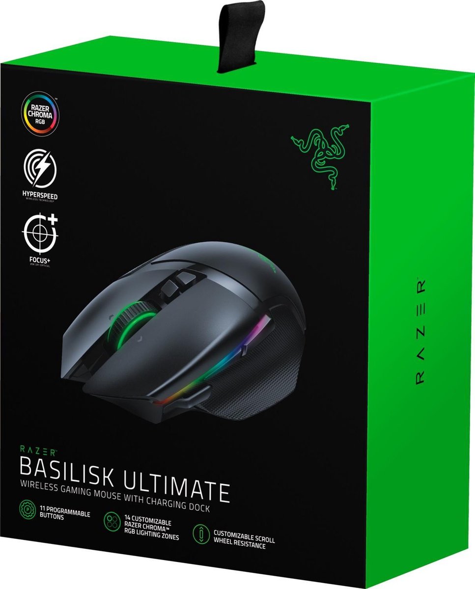 Razer Basilisk Ultimate Chroma + Oplaadstation - Draadloze Optische Gaming Muis - 20000 DPI - - Zwart