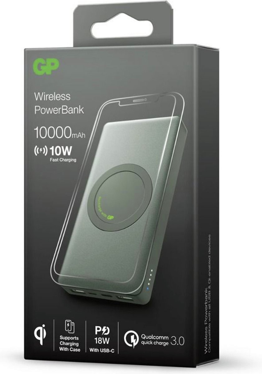 GP Powerbank Q10A grey 10.000mAh draadloos laad/USB-C 165Q10AGREY