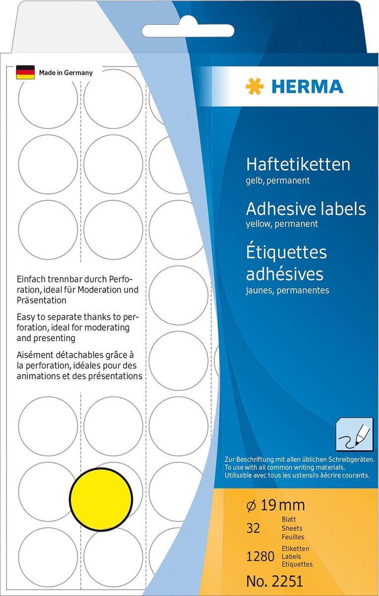 Herma Adhesive Labels yellow 19 32 Sheets 111x170 1280 pcs. 2251