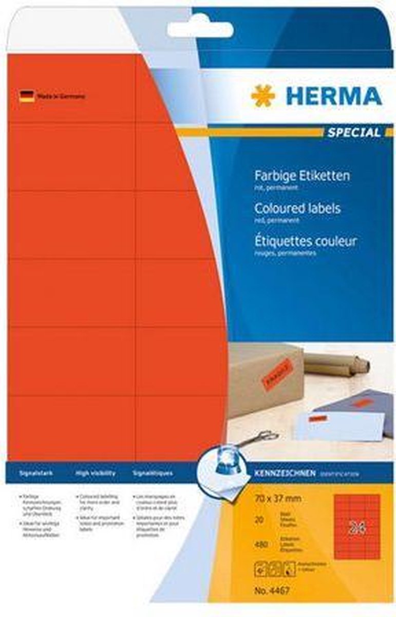 Herma Etiketten 70x37 A4 480 st. - Rood