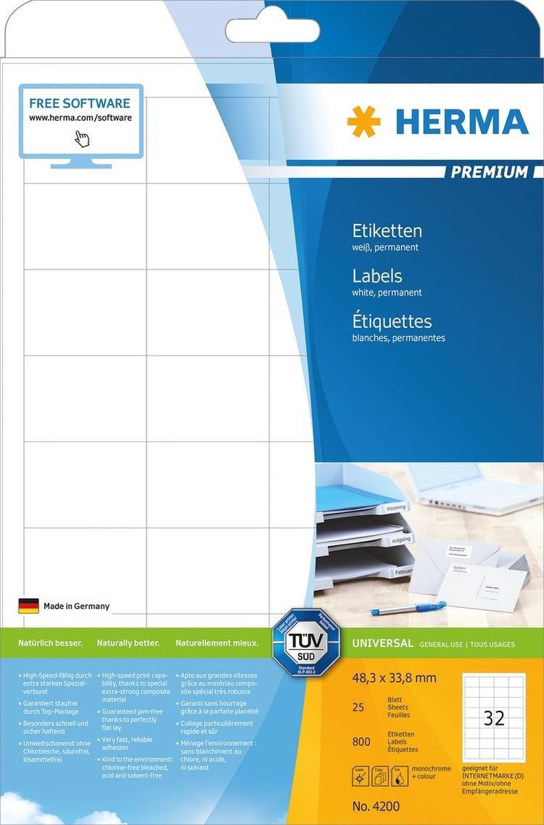 Herma Etiketten wit 48.3x33.8 Premium A4 800 st.