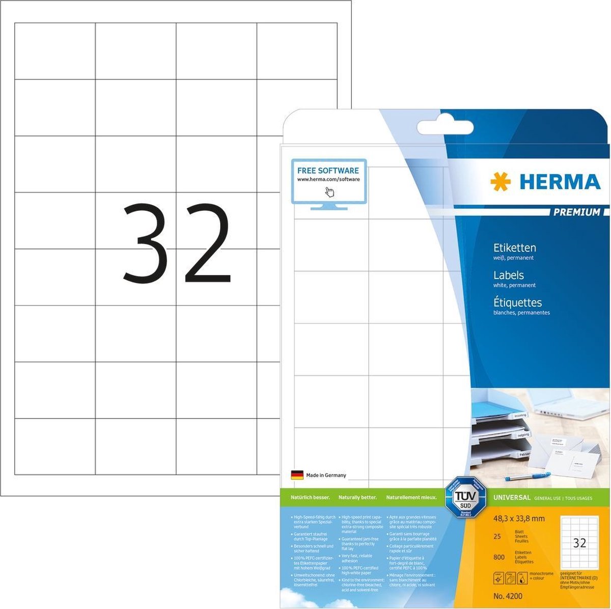 Herma Etiketten wit 48.3x33.8 Premium A4 800 st.