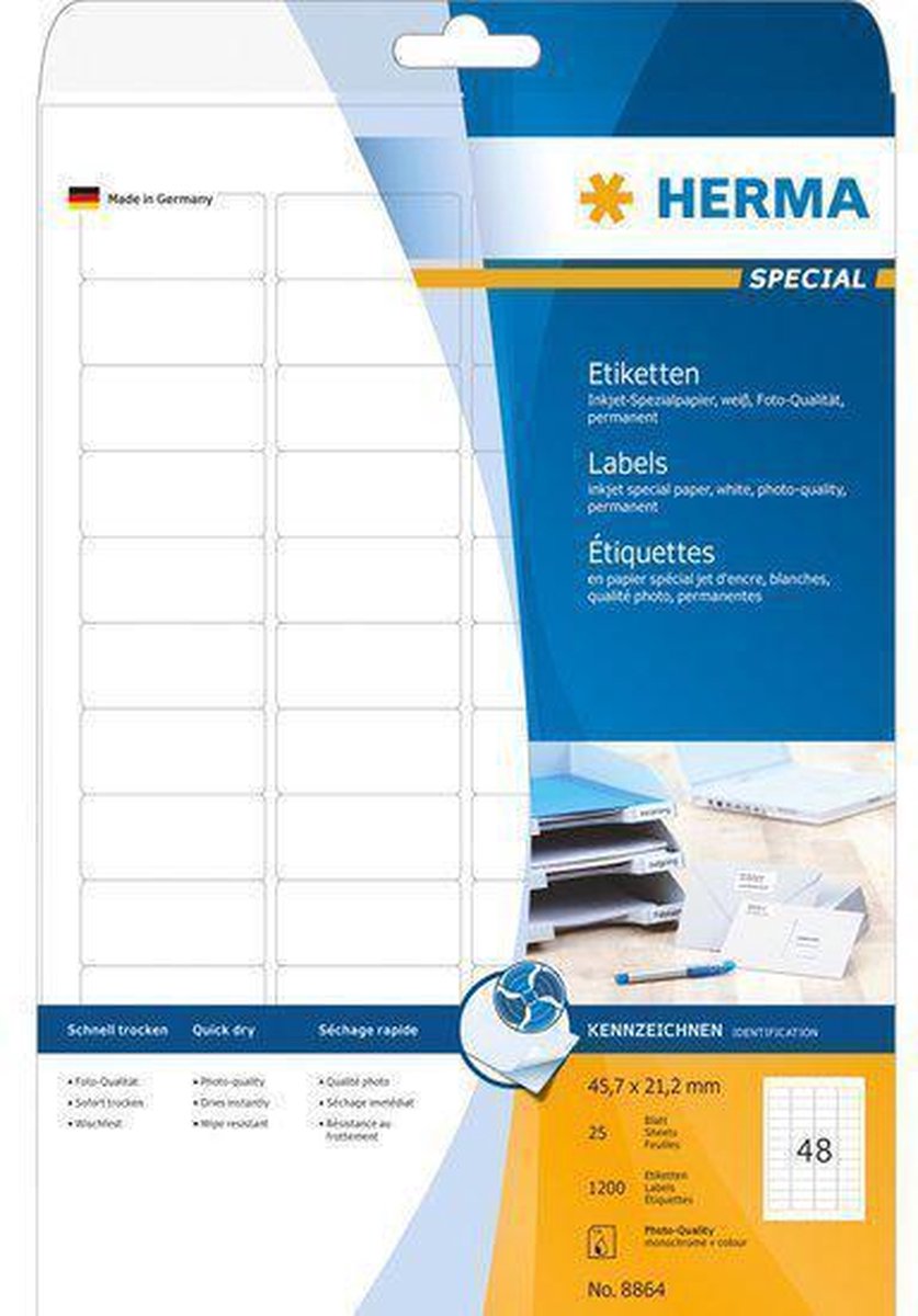 Herma Inkjet-etiketten wit 45.7x21.2 A4 1200 st.