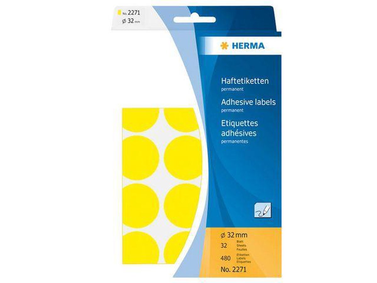 Herma multif. etik. rond 32 32 vel 111x170 480 stuks 2271 - Geel