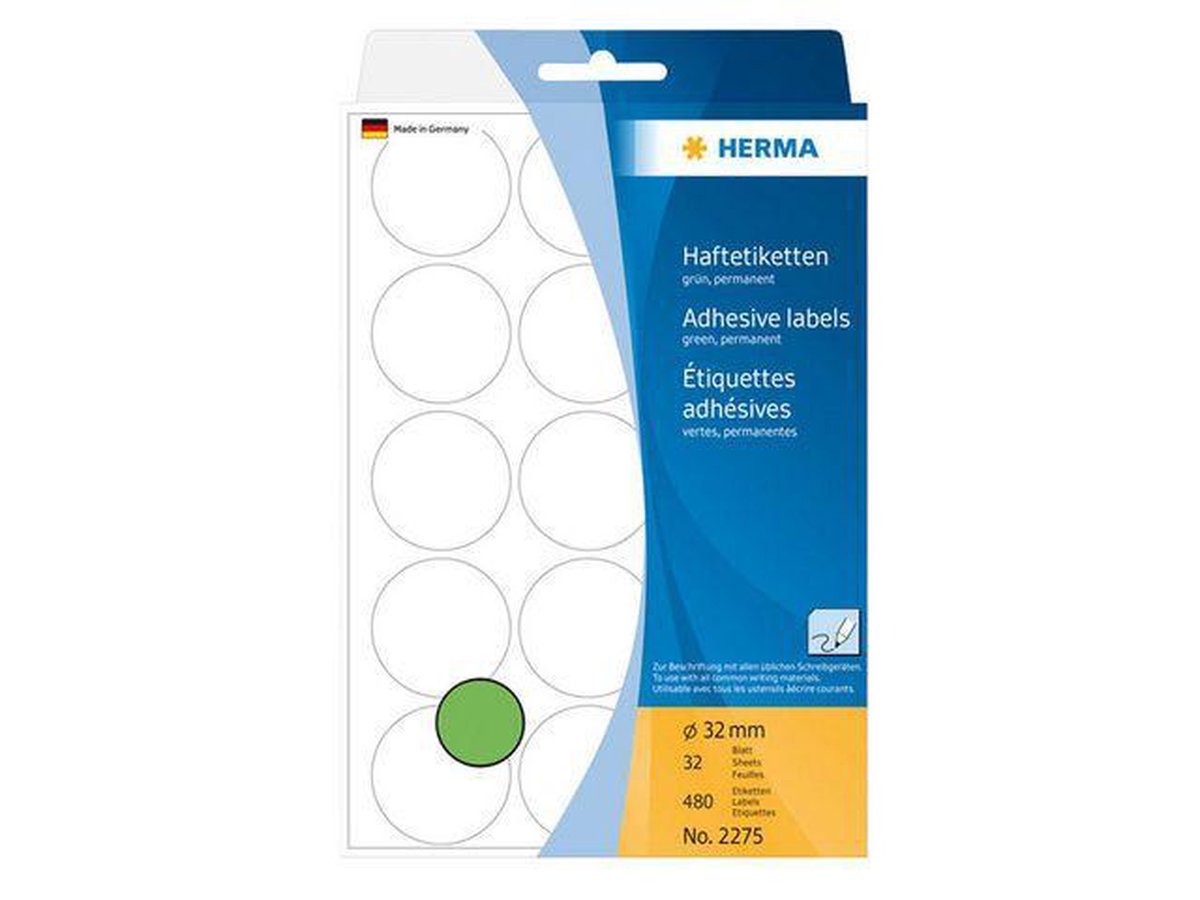 Herma multif. etik. rd 32 32 vel 111x170 480 stuks 2275 - Groen