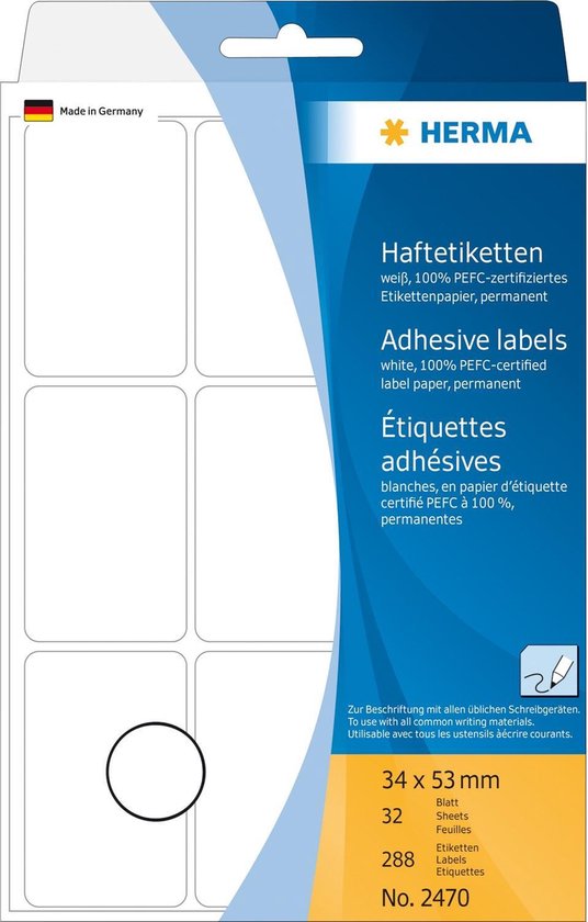 Herma Universele etiketten 34x53mm wit voor handmatige opschriften 288 St.