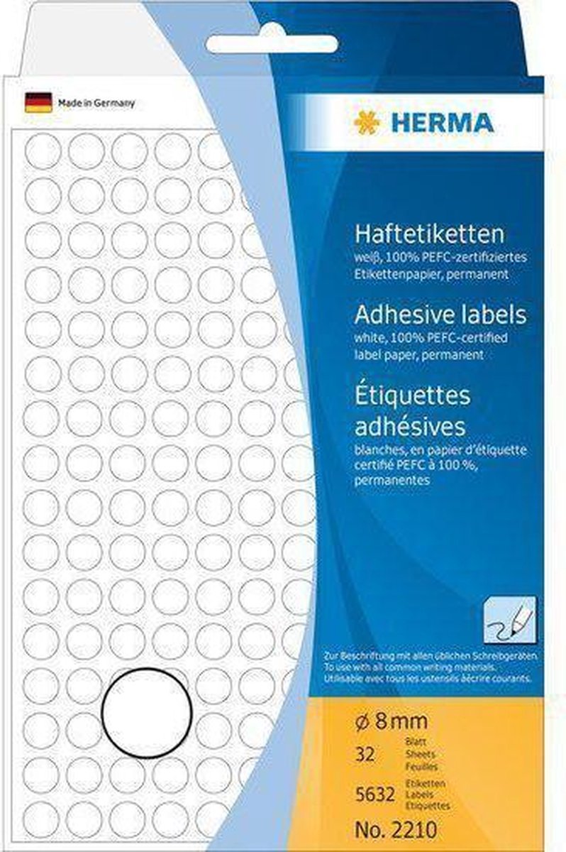 Herma Universele etiketten/Kleur punten Ã¸ 8mm wit voor handmatige opschriften 5632 St.