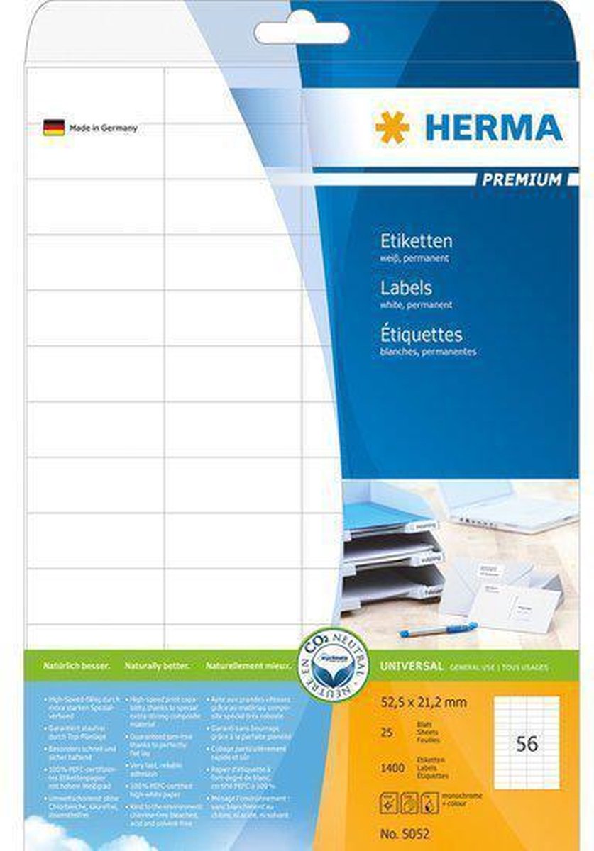 Herma Etiketten wit 52.5x21.2 Premium A4 1400 st.