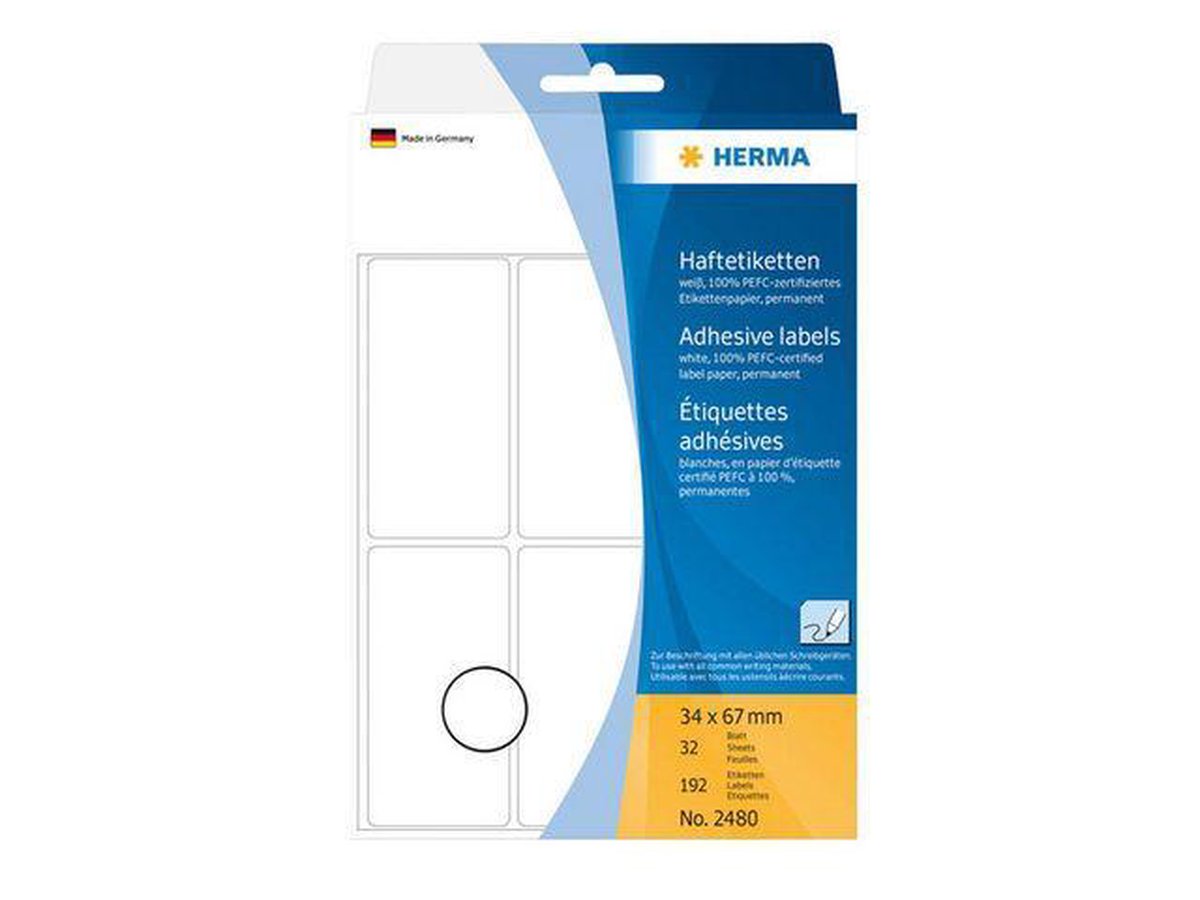 Herma Universele etiketten 34x67mm wit voor handmatige opschriften 192 St.