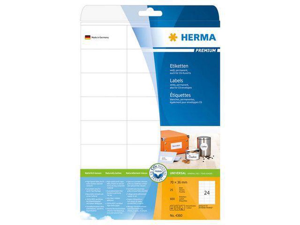 Herma Etiketten wit 70x36 Premium A4 600 st.