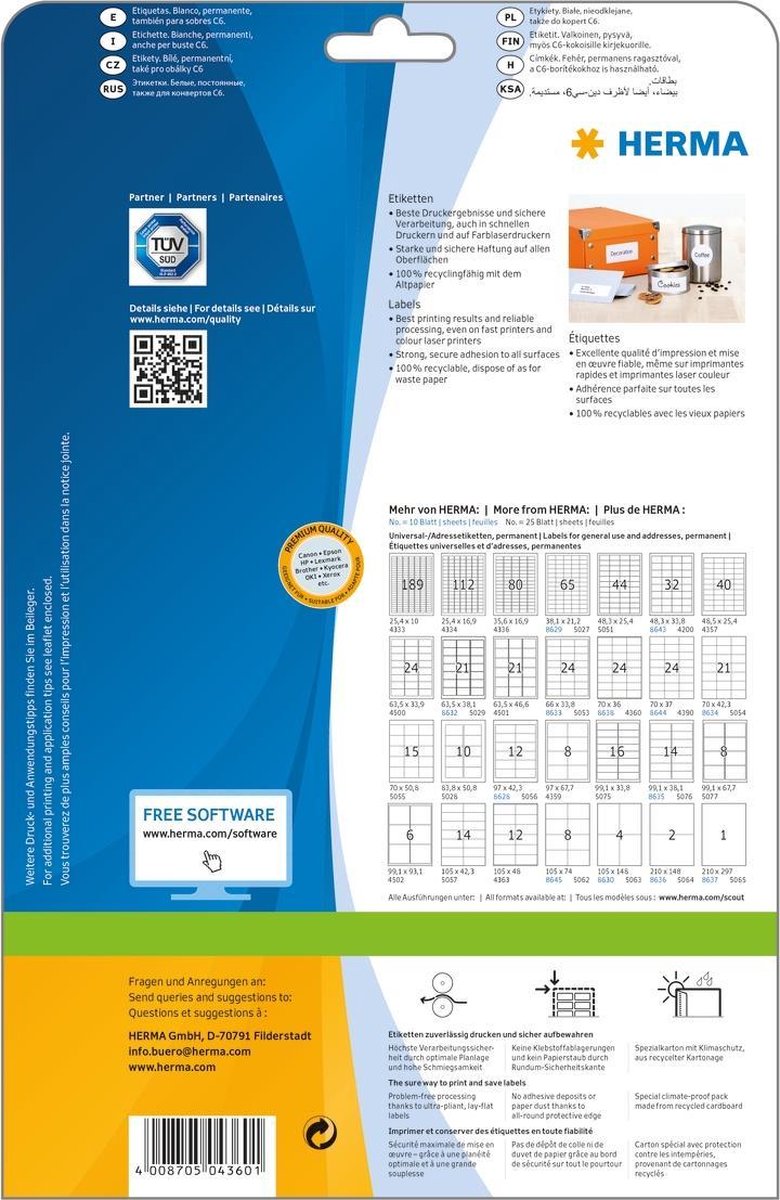 Herma Etiketten wit 70x36 Premium A4 600 st.