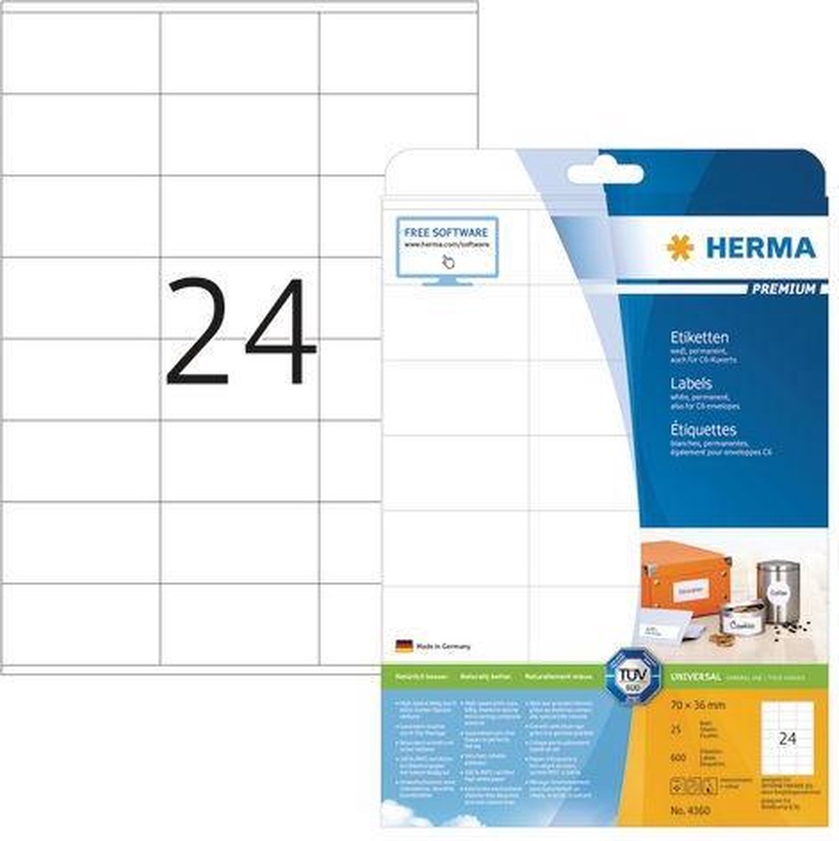 Herma Etiketten wit 70x36 Premium A4 600 st.