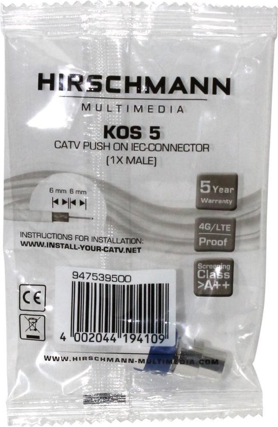 Hirschmann Coaxconnector Male - Blauw
