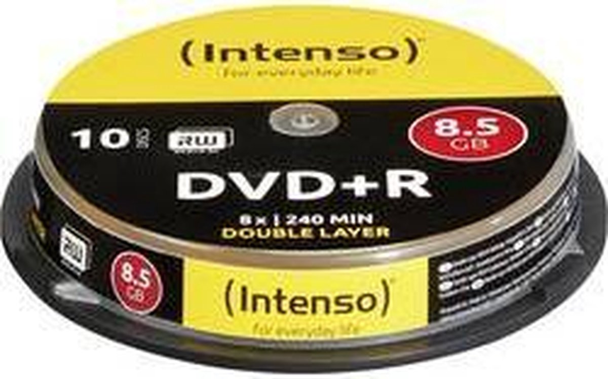 Intenso 1x10 DVDR 8.5GB 8x Speed. dubbel laags Cakebox