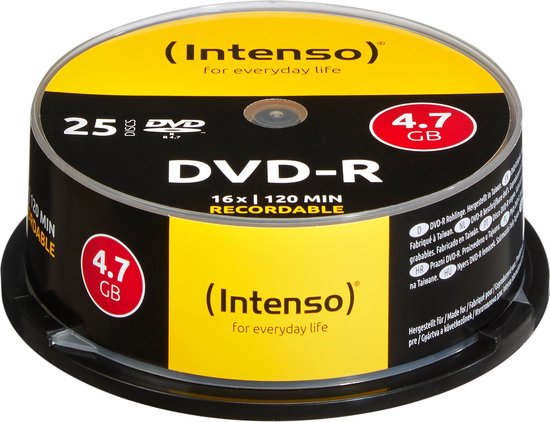 Intenso 1x25 DVD-R 4.7GB 16x Speed. Cakebox