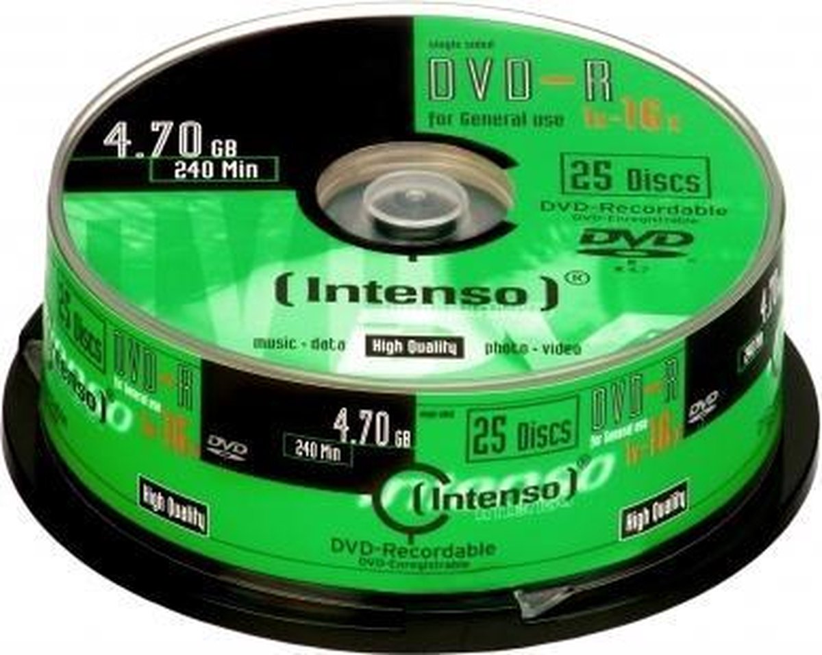 Intenso 1x25 DVD-R 4.7GB 16x Speed. Cakebox