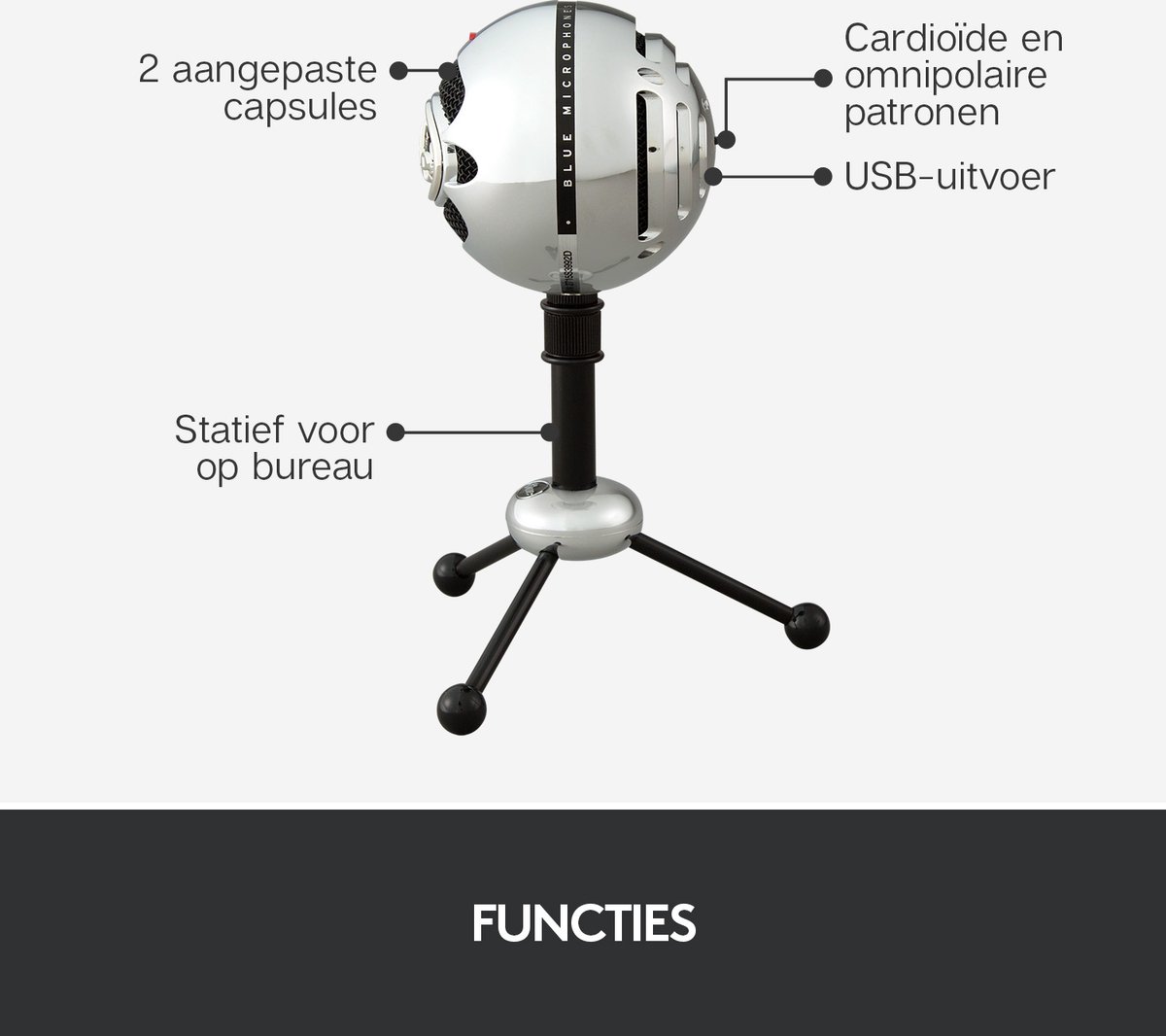 Logitech Snowball Tafelmicrofoon, Chroom - Zwart