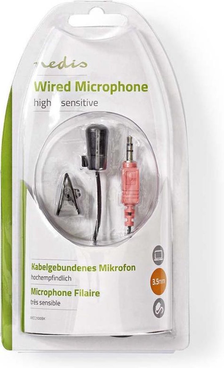 Nedis Bedrade Microfoon | Clip-On | 3,5 mm | - Zwart