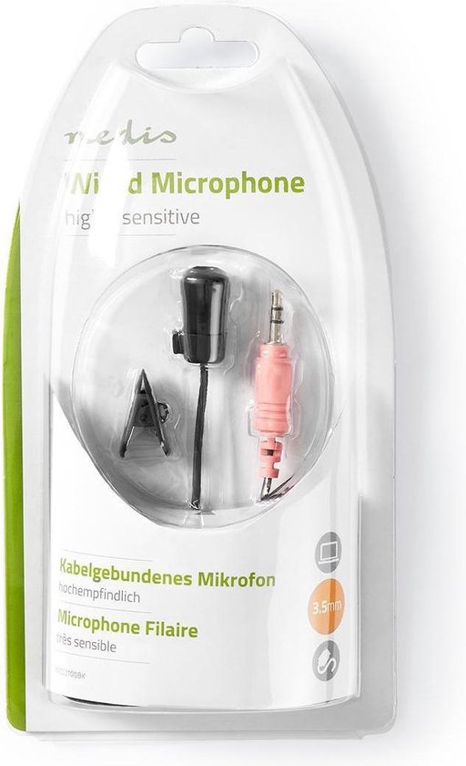 Nedis Bedrade Microfoon | Clip-On | 3,5 mm | - Zwart