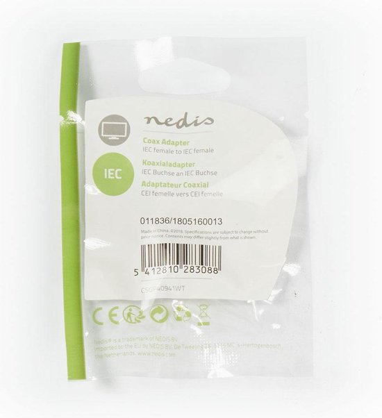 Nedis Coaxadapter | IEC (Coax) Female - IEC (Coax) Female | [CSGP40941WT] - Wit