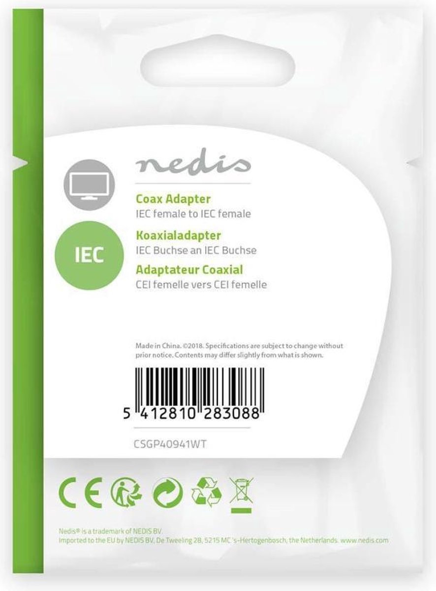 Nedis Coaxadapter | IEC (Coax) Female - IEC (Coax) Female | [CSGP40941WT] - Wit