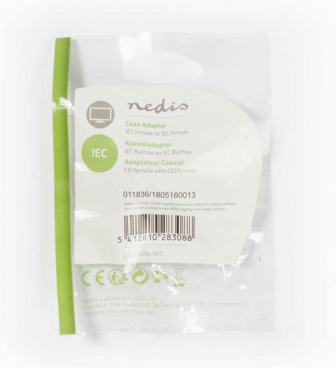 Nedis Coaxadapter | IEC (Coax) Female - IEC (Coax) Female | [CSGP40941WT] - Wit
