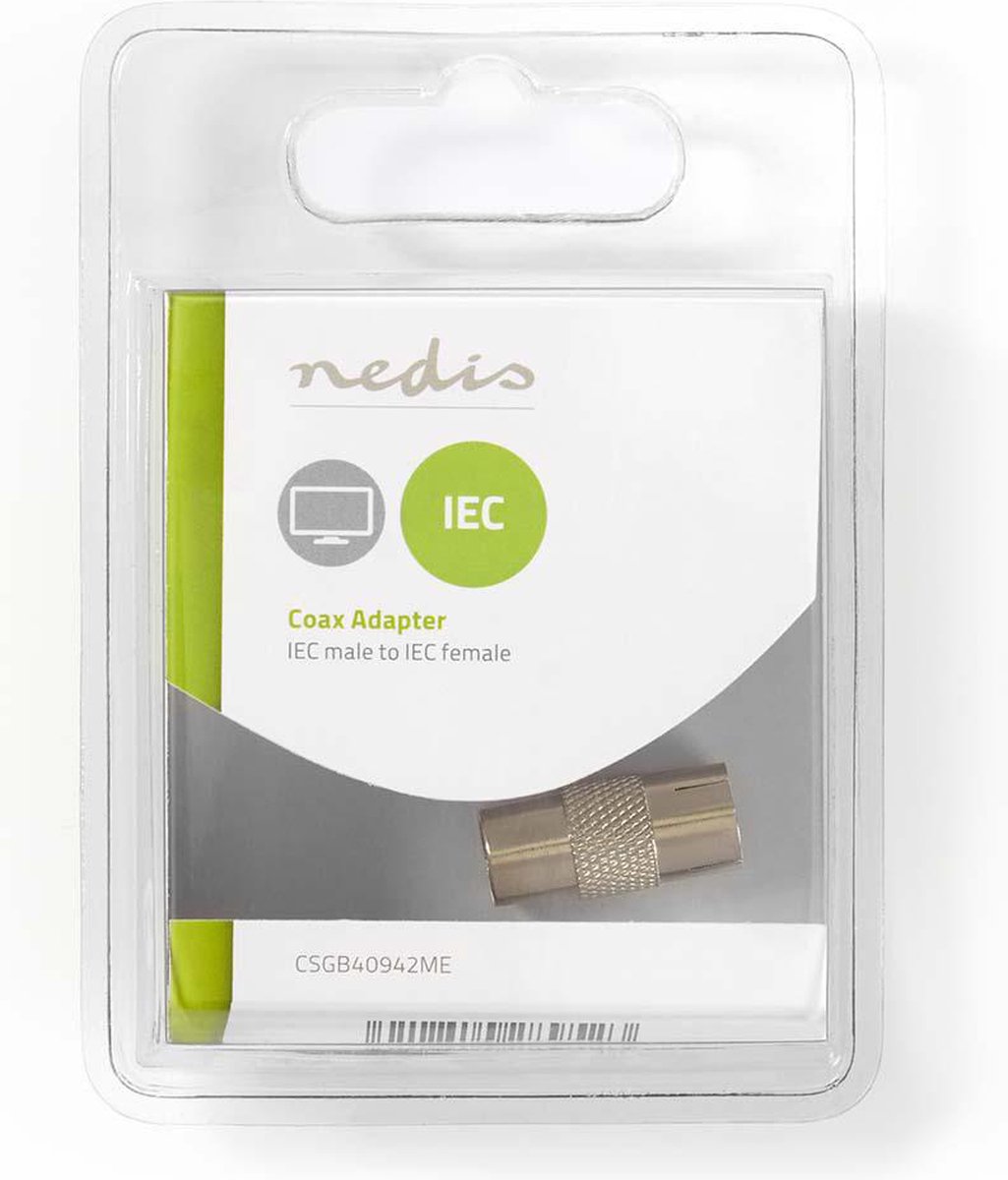 Nedis Coaxadapter | IEC (Coax) Male - IEC (Coax) Female | Metaal [CSGB40942ME]