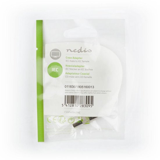 Nedis Coaxadapter | IEC (Coax) Male - IEC (Coax) Female | Metaal [CSGP40942ME]