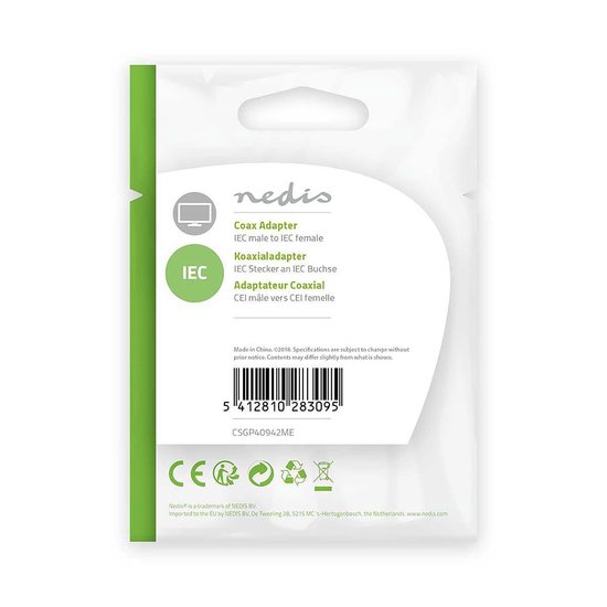 Nedis Coaxadapter | IEC (Coax) Male - IEC (Coax) Female | Metaal [CSGP40942ME]