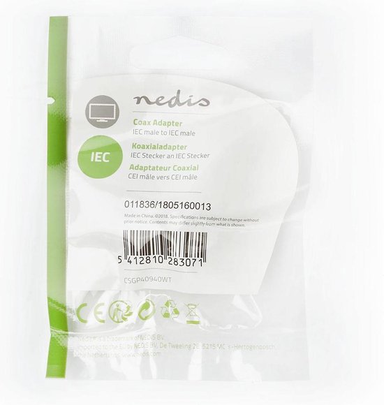 Nedis Coaxadapter | IEC (Coax) Male - IEC (Coax) Male | [CSGP40940WT] - Wit