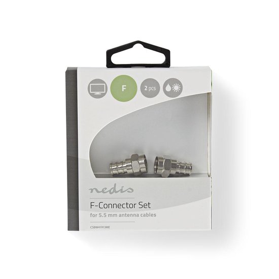 Nedis F-connector weerbestendig | Mannelijk - voor 5,5 mm coaxkabels | 2 stuks | Metaal