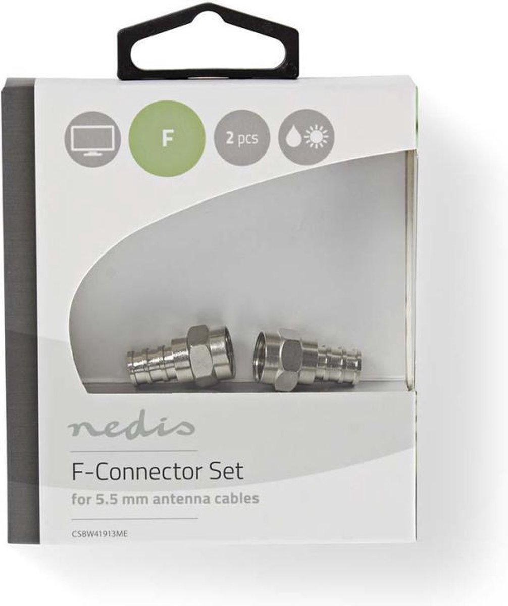 Nedis F-connector weerbestendig | Mannelijk - voor 5,5 mm coaxkabels | 2 stuks | Metaal